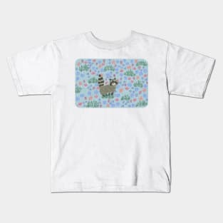 Raccoon in Field of Flowers - Pastel Kids T-Shirt